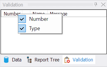 Validator table setup