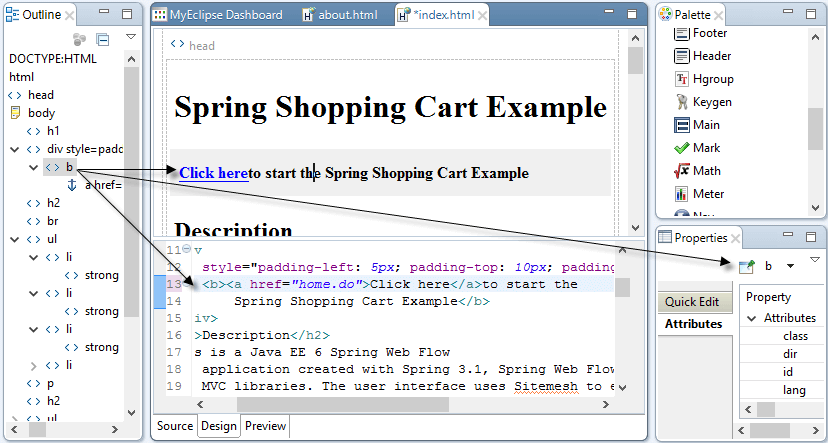 MyEclipse的HTML / JSP编辑器