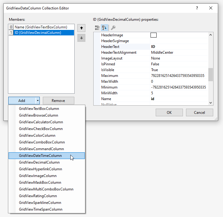 GridViewDataColumn Collection Editor