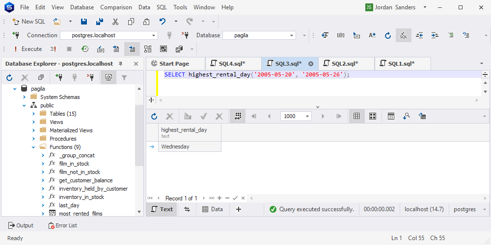 在 dbForge Studio for PostgreSQL 中验证 ChatGPT-4 中创的日期函数