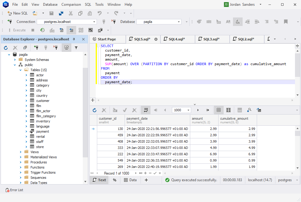 在 dbForge Studio for PostgreSQL 中验证 ChatGPT 中创的窗口函数