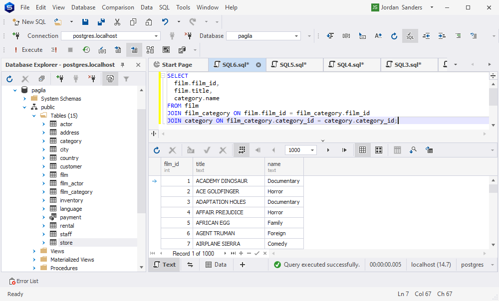 验证由 Google Bard 在 dbForge Studio for PostgreSQL 中创建的 JOIN