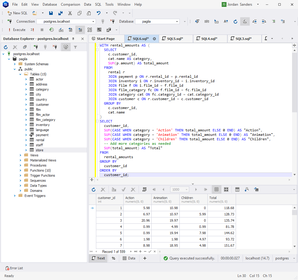 在 dbForge Studio for PostgreSQL 中验证 ChatGPT 创建的数据透视表