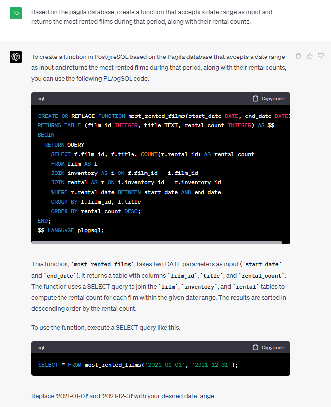ChatGPT 聊天机器人 PostgreSQL 函数