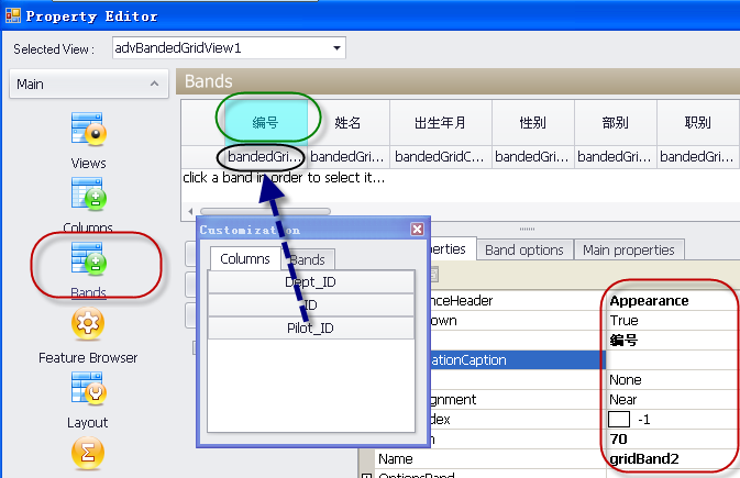 【DevExpress中文教程】如何用BandedGridView表格实现多行表头处理？