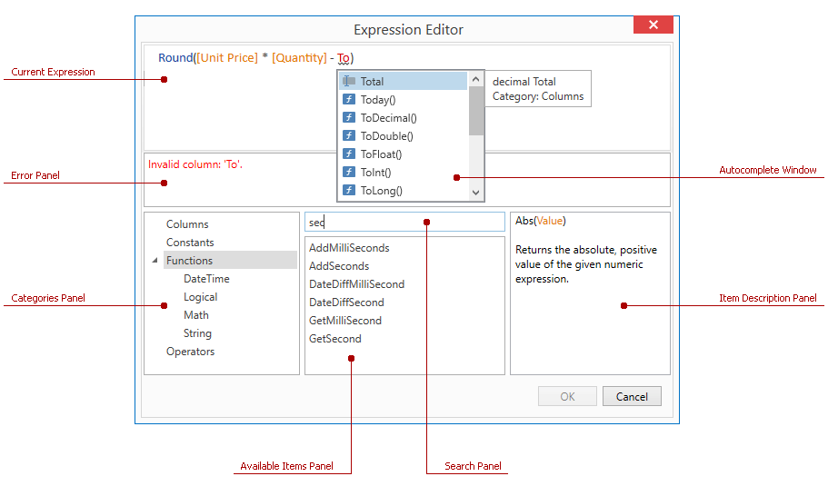 WPF表達(dá)式編輯器功能