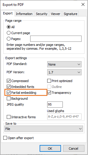 PDF 导出中的部分字体嵌入
