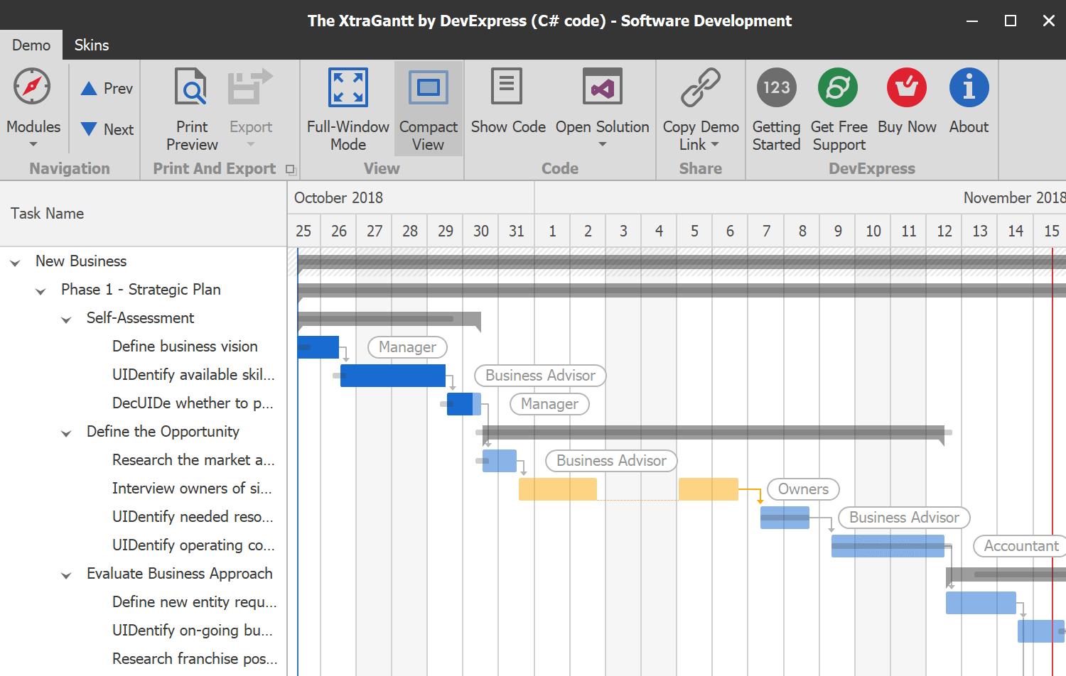 DevExpress WinForms甘特图组件图集