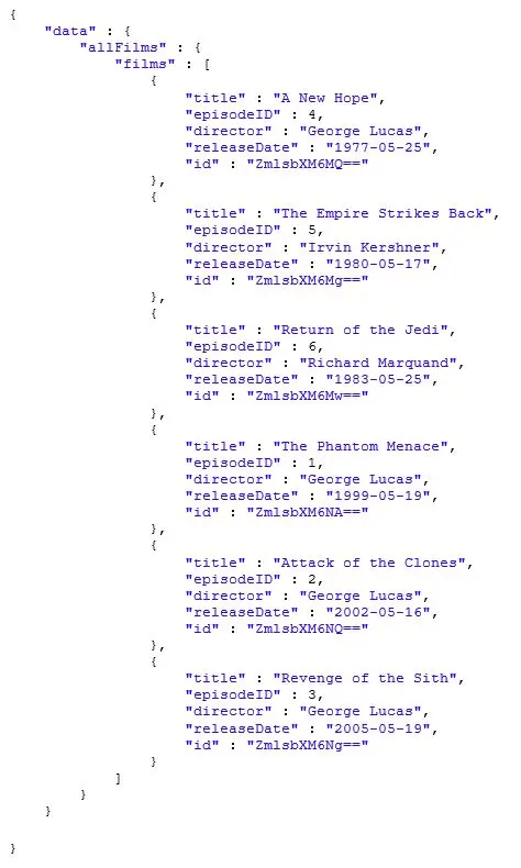 显示 GraphQL 查询的预期返回的代码图像。