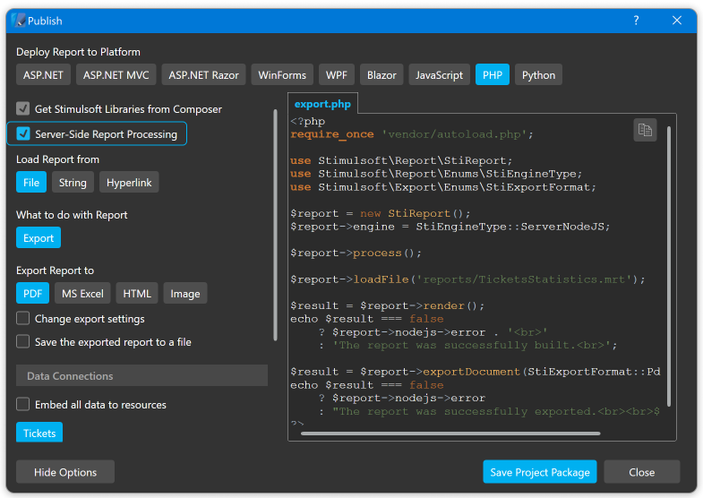 发布向导中适用于 PHP 和 Python 的 Node.js