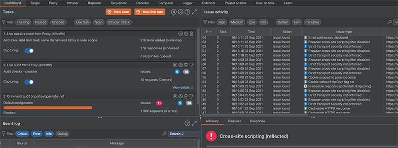 Burp Suite Pro 仪表板 - 暗黑模式