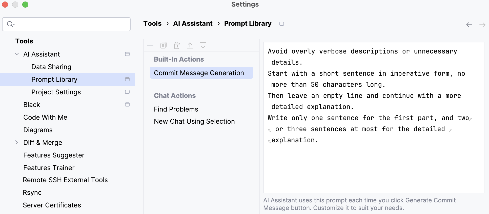 IntelliJ IDEA：AI 助手生成提交消息