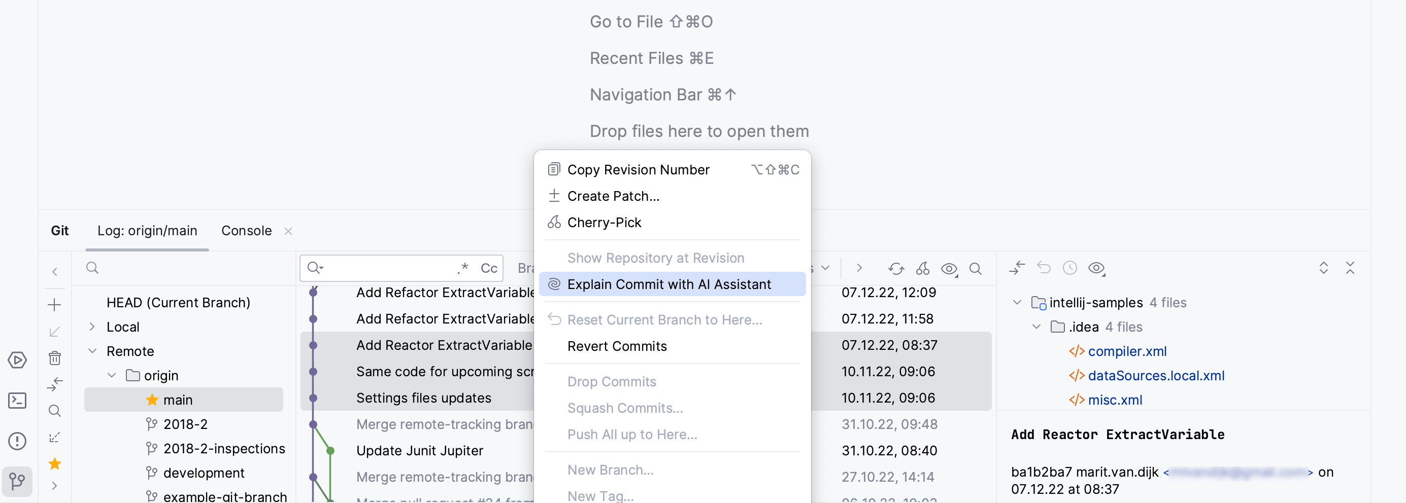 IntelliJ IDEA：AI 助手生成提交消息