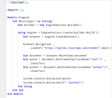 Console VB.NET 代码示例
