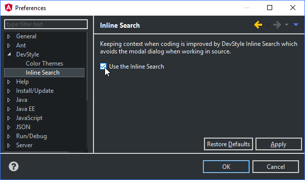 MyEclipse Tutorial: using inline search