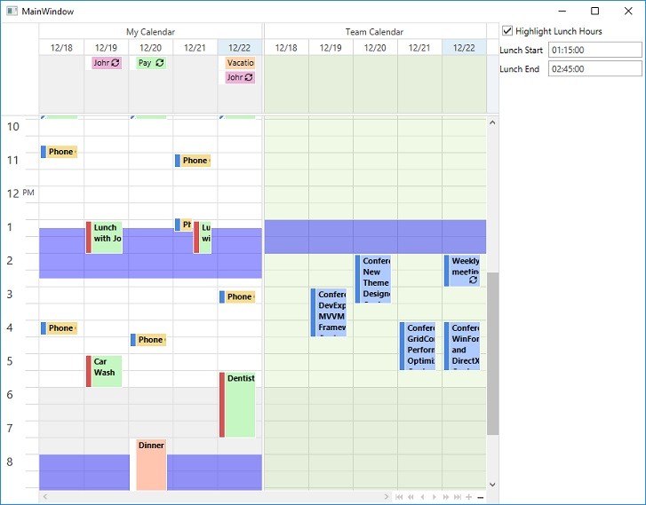 DevExpress WPF示例：在Scheduler中突出顯示間隔