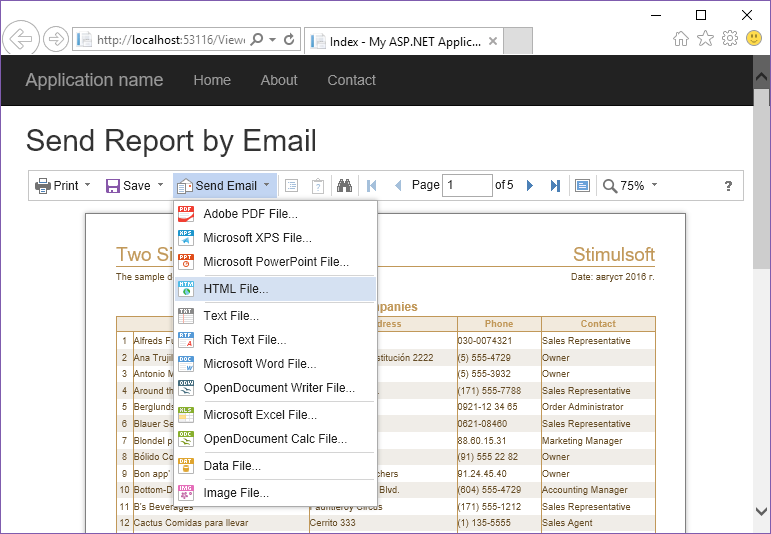 Stimulsoft ASP.NET MVC报表教程：通过电子邮件发送报表