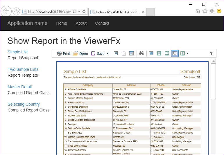 Stimulsoft ASP.NET MVC报表教程：在VIEWERFX中显示报表