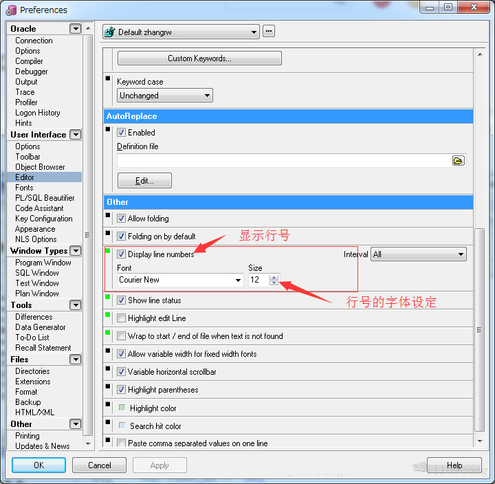 集成開發(fā)環(huán)境PL/SQL Developer教程：設(shè)置行號和修改字體大小