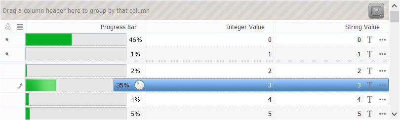 QtitanDataGrid在線示例：ProgressBarEditor