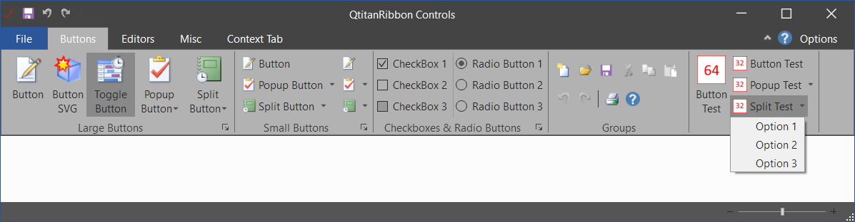 QtitanRibbon在線示例：ControlsDemo