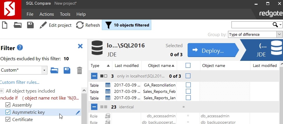 SQL Compare使用教程：如何在SQL Compare中使用自定义过滤器