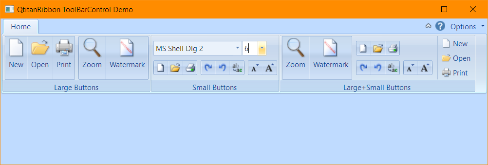 QtitanRibbon在線示例：ToolBarControlDemo