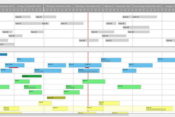 VARCHART XGantt預覽：2 Gantt charts: drag & drop from upper in lower chart.