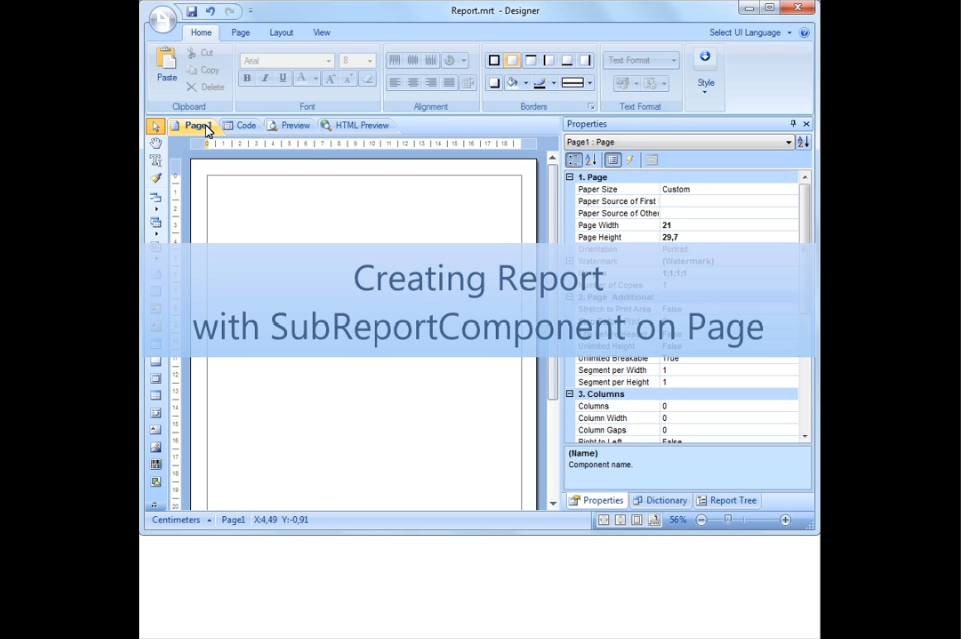 Stimulsoft Reports.Net视频教程：在页面上创建带有子报告组件的报告