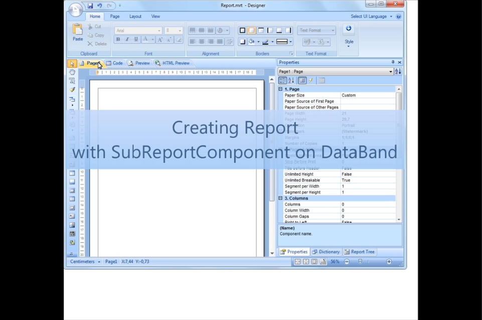 Stimulsoft Reports.Net视频教程：在DataBand上使用子报表组件创建报表