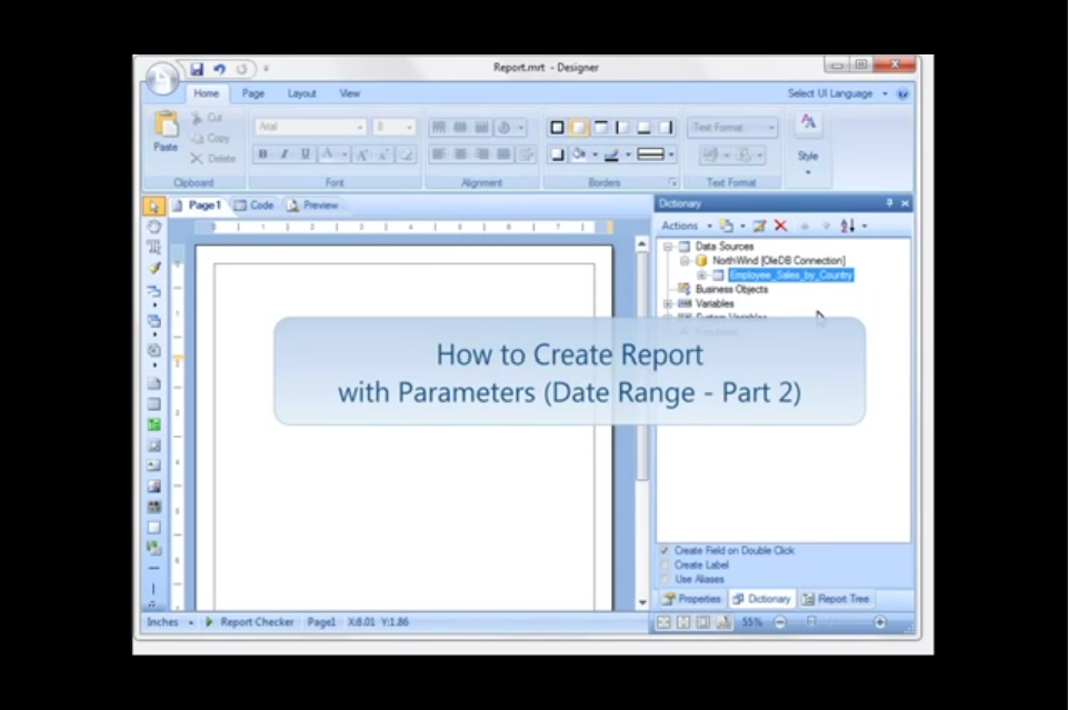 Stimulsoft Reports.Net视频教程：使用参数（日期范围）创建报告-第2部分