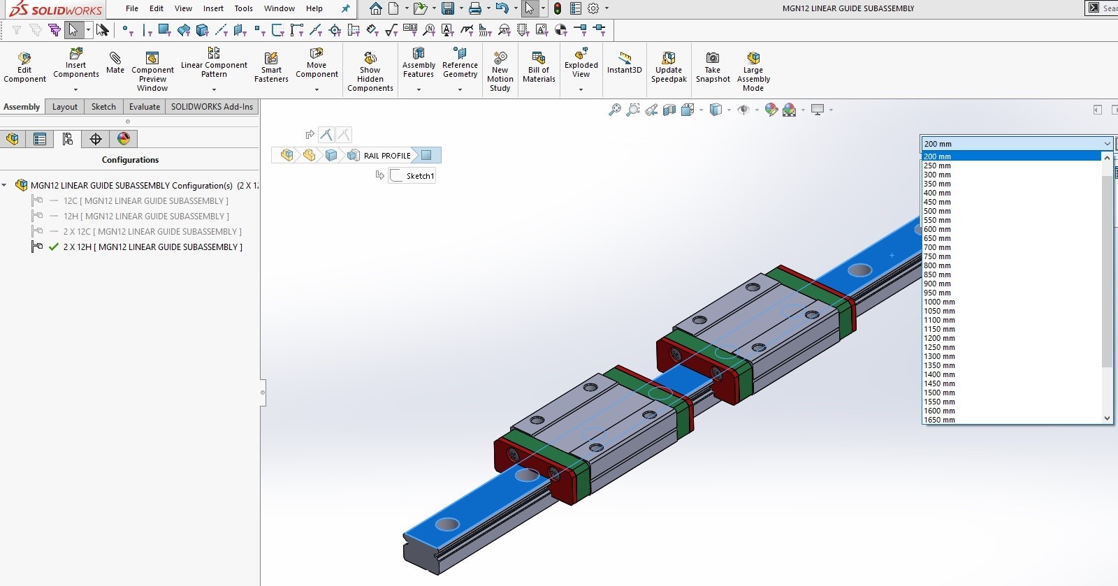 SolidWorks模型免費下載：MGN12直線導(dǎo)軌組件