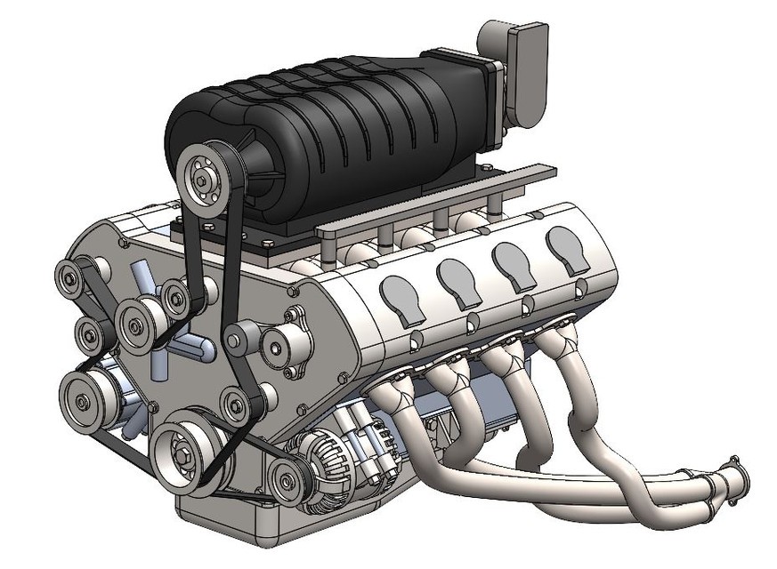 SolidWorks模型免費下載：通用增壓 DOHC V8 發(fā)動機