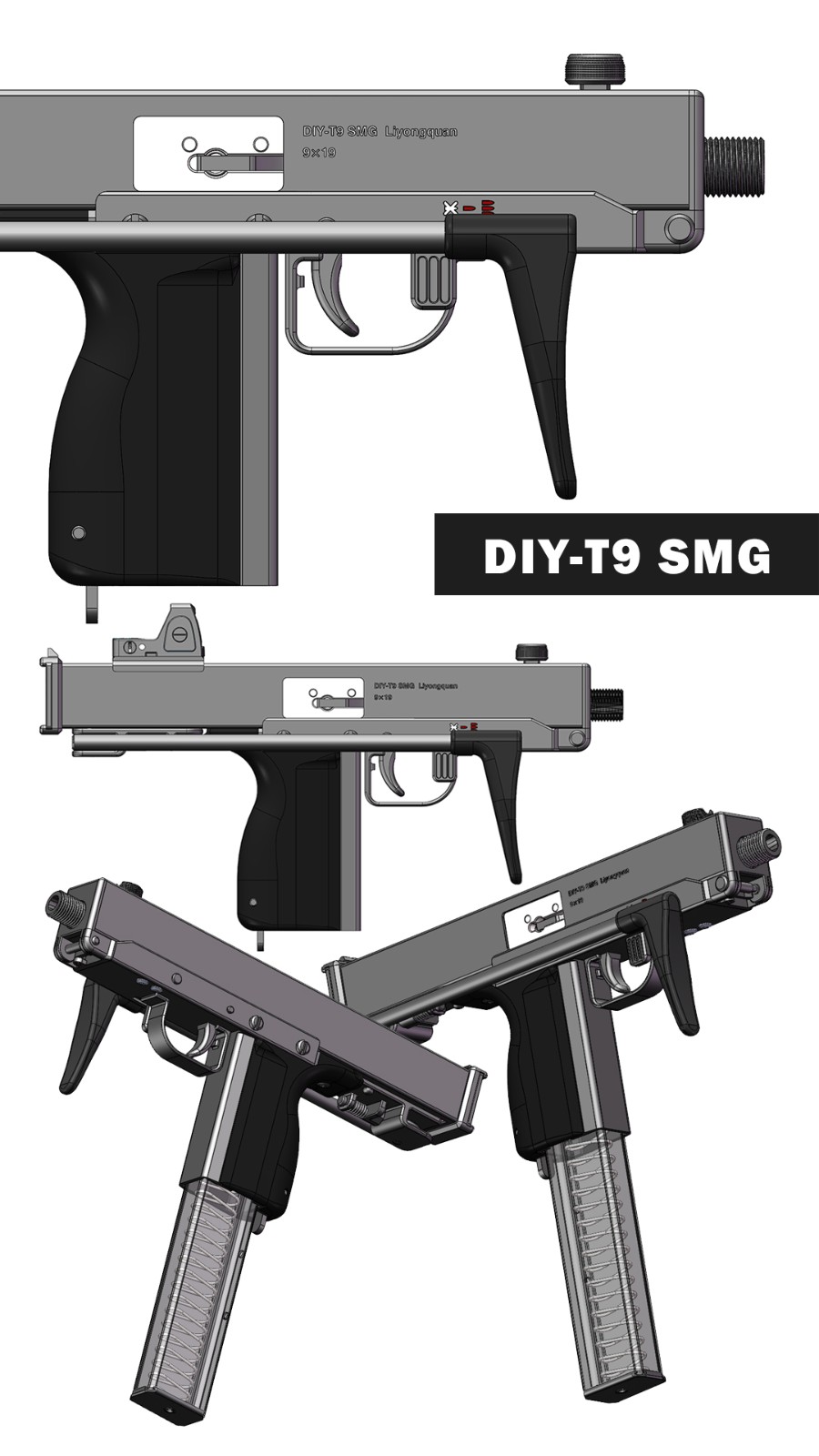 SolidWorks模型免費(fèi)下載：DIY-T9 9毫米沖鋒槍