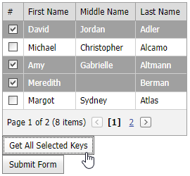 DevExpress ASP.NET MVC示例：如何獲得所有GridView選中的鍵并將它們傳遞給控制器