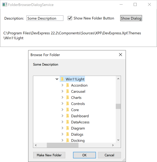 DevExpress WPF示例：如何使用WPF FolderBrowserDialogService