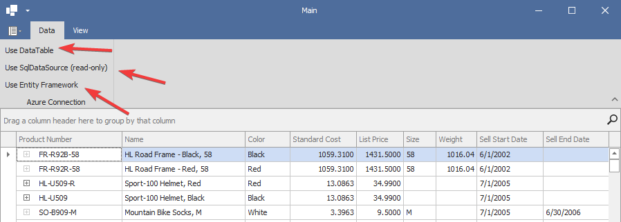 DevExpress WinForms示例：Data Grid - 綁定到Azure SQL數(shù)據(jù)