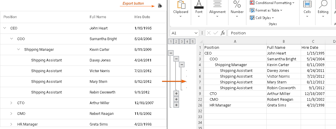  DevExtreme示例：TreeList - 導(dǎo)出到Excel