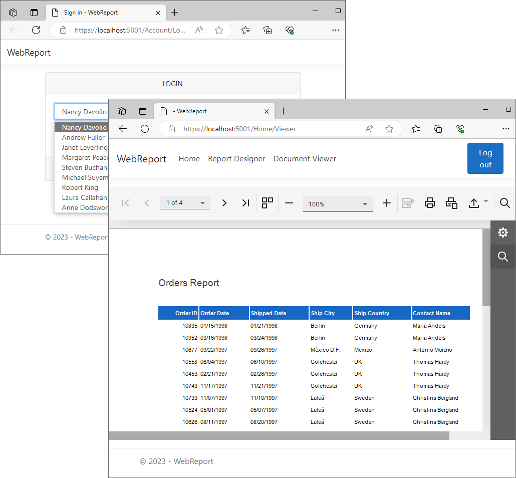 DevExpress ASP.NET Core示例：報表 - 如何實現(xiàn)行級安全