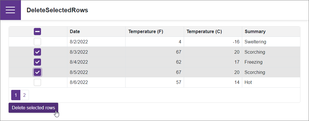 DevExpress示例：Grid for Blazor - 如何刪除選定的行