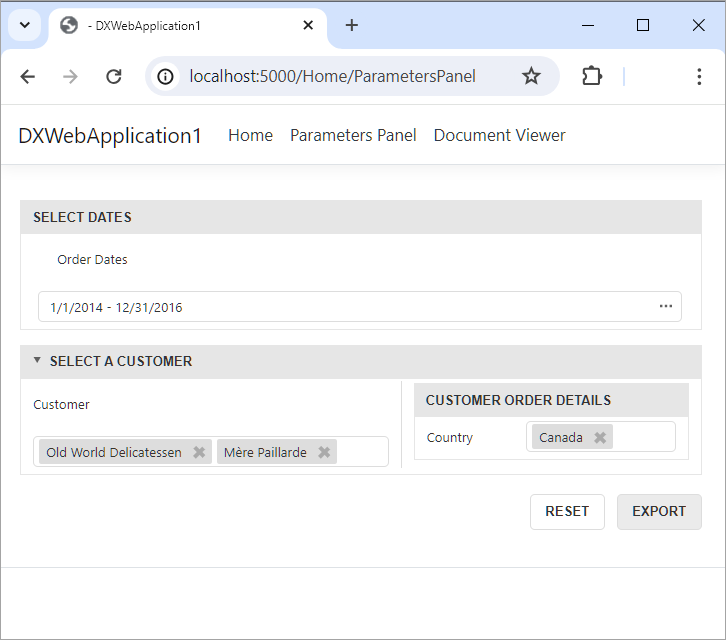 DevExpress Reporting示例：ASP.NET Core - 獨立報表參數(shù)面板