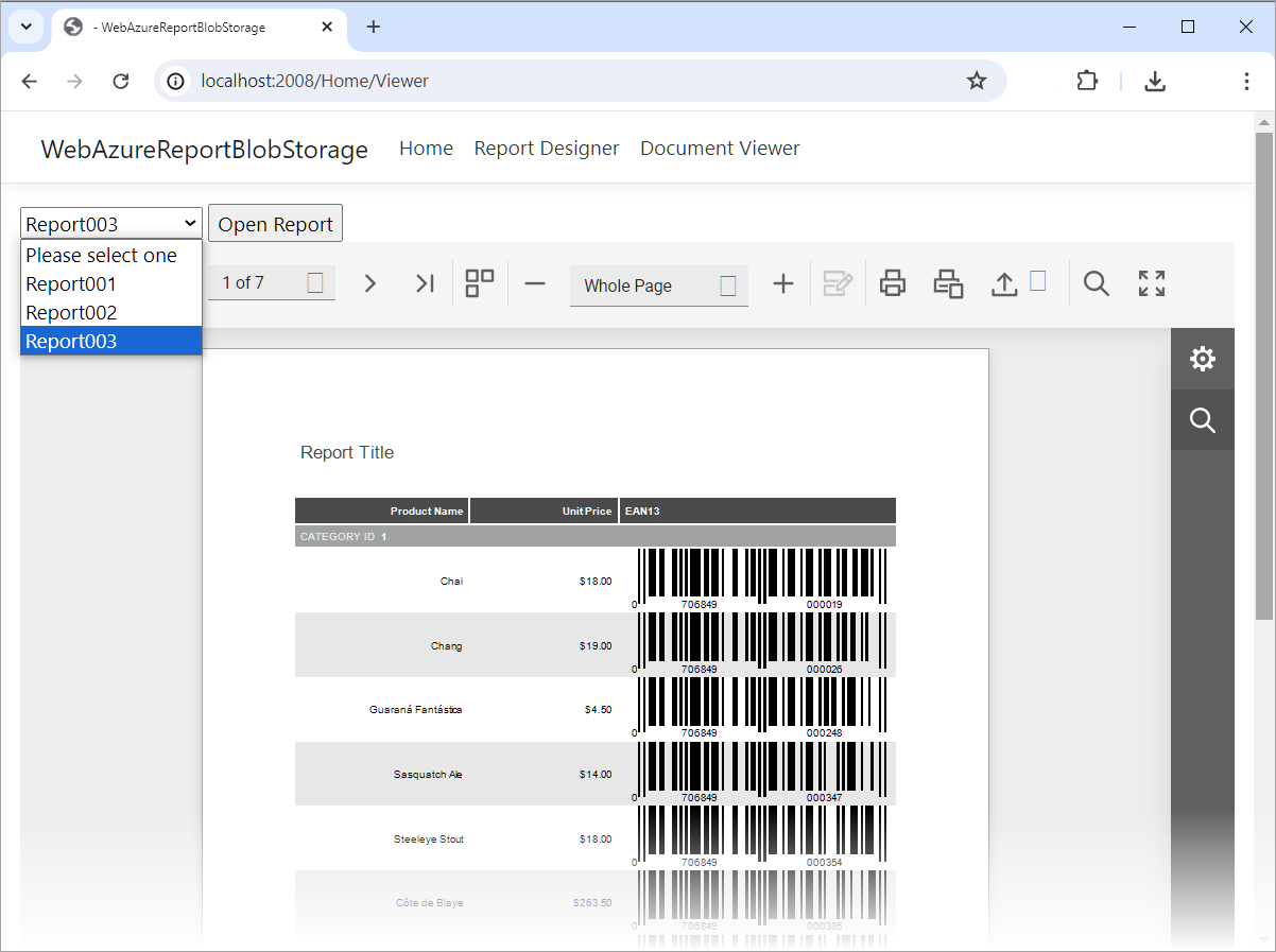 DevExpress Reporting示例： ASP.NET Core - Azure報(bào)表存儲(chǔ)