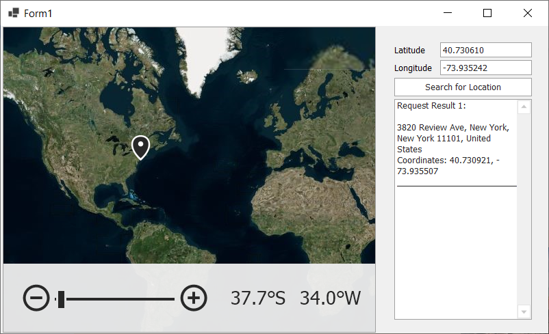 DevExpress WinForms示例：Maps - 使用Microsoft Azure Maps Geocode服务获取有关地理点的信息