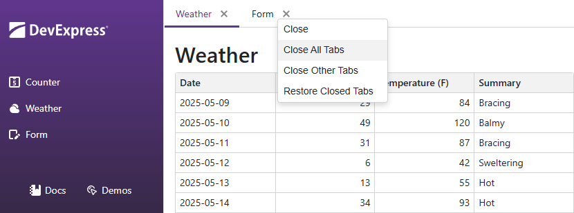 DevExpress示例：Blazor Tabs - 如何创建一个动态选项卡界面？