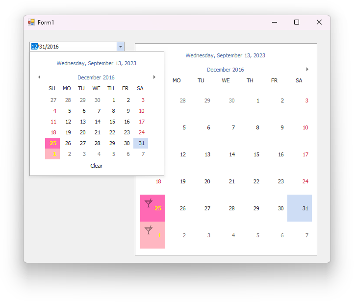 DevExpress WinForms示例：Calendar - 自定义日期单元格外观（CellStyleProvider）