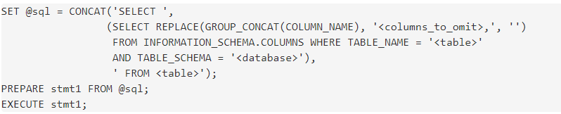 Navicat Tutorial: How to choose MySQL in all columns except one outside