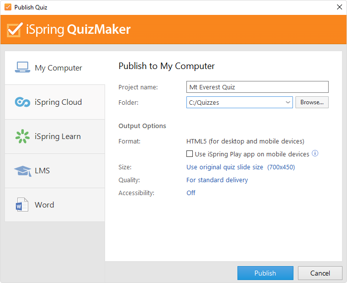 Rellena los espacios en blanco para crear una prueba eficaz usando iSpring QuizMaker, aprendizaje a distancia, simplemente crear un trabajo!