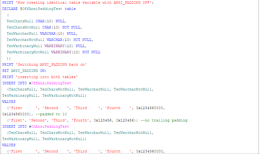 SQL Prompt使用教程：为什么不要创建将ANSI_PADDING设置为OFF的列？