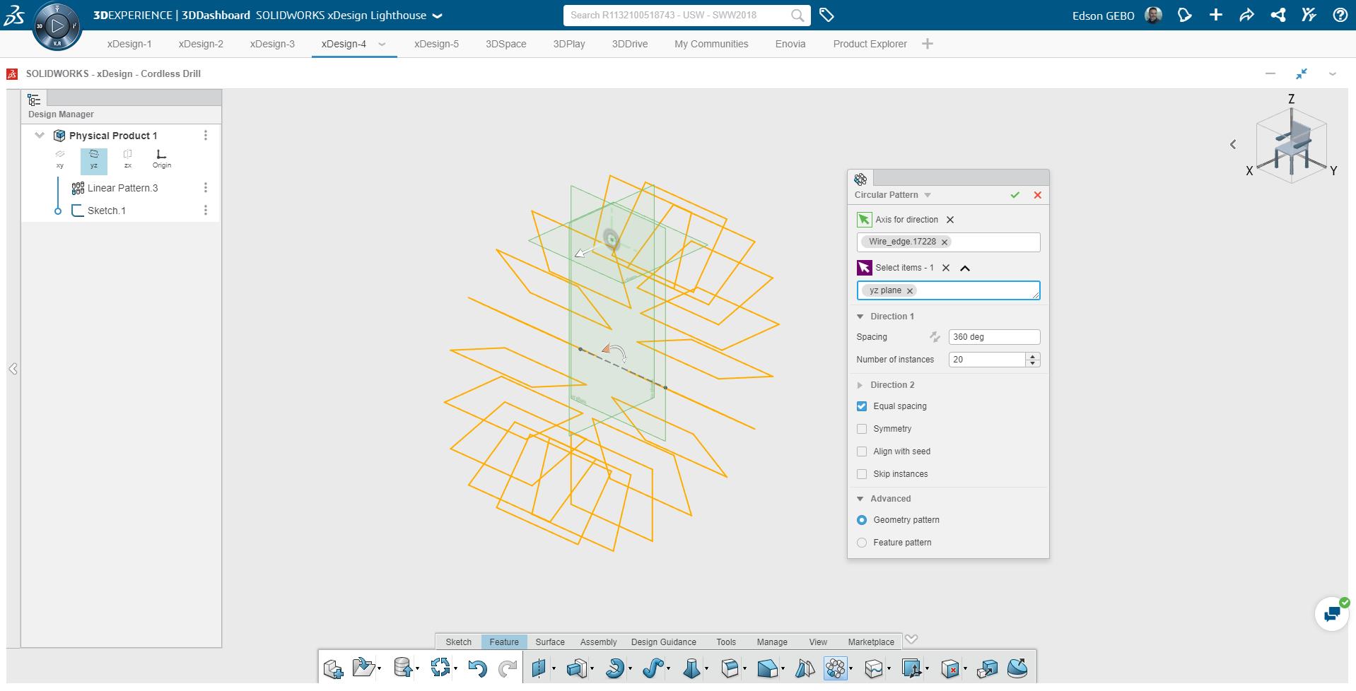 SOLIDWORKS xDesign中的曲面建模步骤示例：铁铲