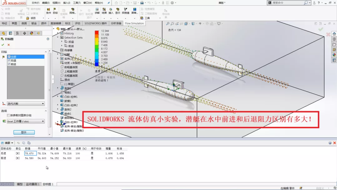 SOLIDWORKS流体仿真小实验：潜艇后退时是否能够灵活自如？